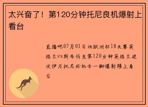 太兴奋了!第120分钟托尼良机爆射上看台